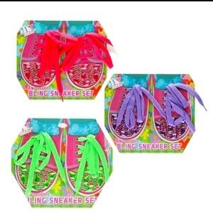 3 Kids DIY Expressions Bling Laces & Jewels Sneakers Set - Pink Green Purple